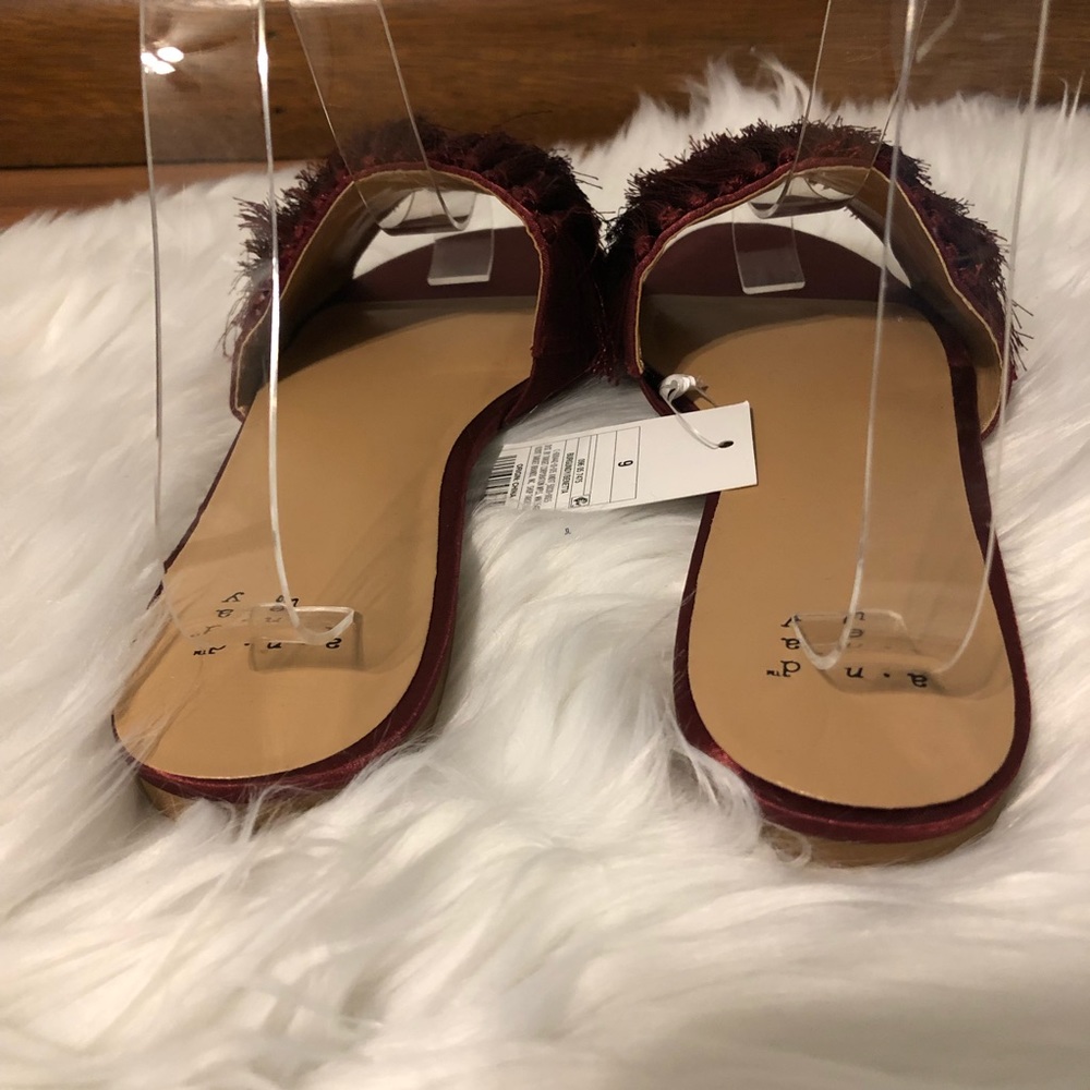 A New Day Sandals Burgundy Benetta Fringe Satin - Picture 7 of 8